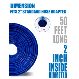 ZYfire Pool Backwash Hose with 2 Clamps - 2" x 50 FT PVC Lay Flat Discharge Hose Heavy Duty Reinforced Pool Hose Weather and Burst Resistant for Pool Drain, Sump Pump, Pool Filter