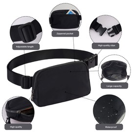 Ganwawo Fanny Pack,Sports Fanny Packs for Unisex,Black Crossbody Bags,Waterproof Mini Belt Bag For Travel Running,Hiking (Black)