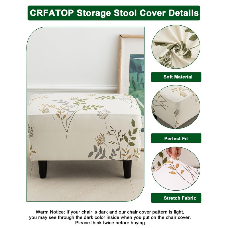 CRFATOP Ottoman Chair Cover Large Ottoman Chair Slipcovers Solid Rectangle