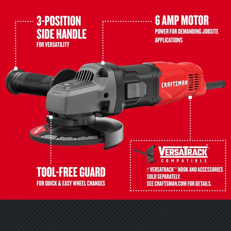 CRAFTSMAN Small Angle Grinder Tool 4-1/2 inch, 6 Amp, 12,000