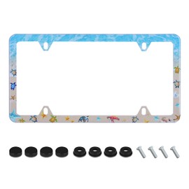 Sea Turtle License Plate Frame Hawaii Beach Turtles Animal License Plate Holder Stainless Steel Auto Parts Decoration with Screws for Men Women License Plate 4 Holes 1pcs