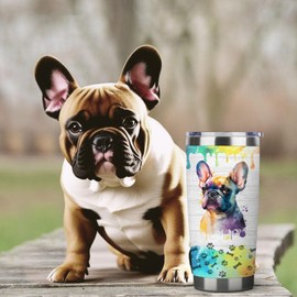 Subvise French bulldog Dog Travel Tumbler-Vacuum Insulated Tumbler with Straw and Lid -20oz Stainless Steel Travel Mug for Dog Lovers (French bulldog)