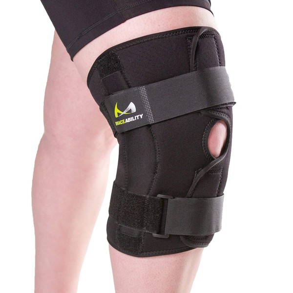 BraceAbility Plus Size Knee Brace - Bariatric Men and Women's Hinged Knee Wrap for Obese Legs and Big Thighs to Support Meniscus Tears, Arthritis Joint Pain, Tendonitis, Ligament Injuries and Sprains (5XL)