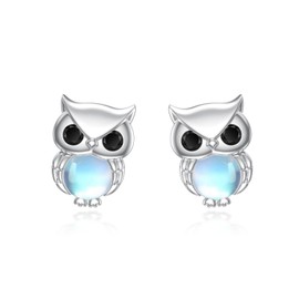 Owl Earrings 925 Sterling Silver Moonstone Owl Earrings Owl Jewellery Owls Gifts for Women Ladies, Sterling Silver
