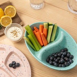 bzyoo Confetti Divided Bowl Set of 2, 100% Melamine BPA-Free Stackable Unbreakable Bowls with Two Compartments, Ideal for Snacks, Chips & Dips, Cereal, Dishwasher-Safe Color: Green