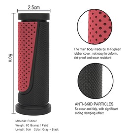 TOPCABIN Bike Grips Short Mini Bicycle Handlebar Grips Fit Many Standard Bikes 2PCS 90MM Length (Black + Red)