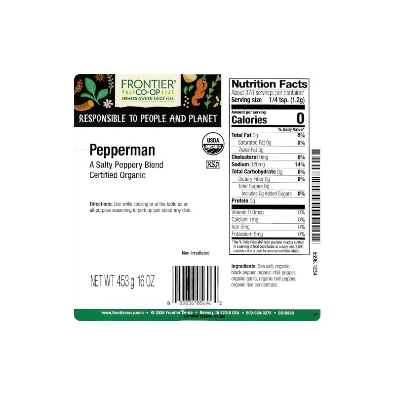 Frontier Co-op Organic Pepperman (Salt-Pepper Blend) 1lb