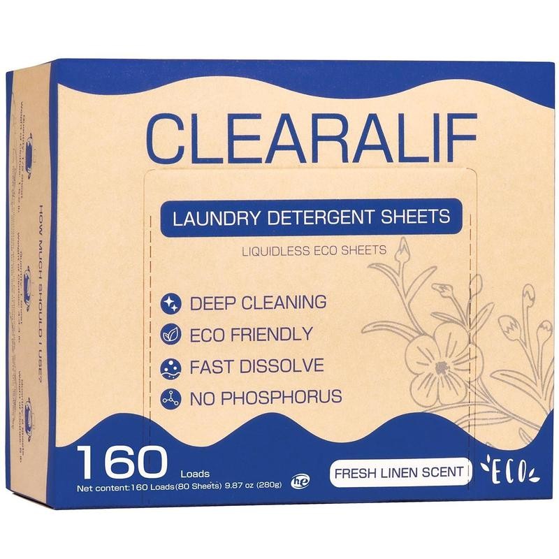 CLEARALIF Laundry Detergent Sheets （80sheets 160loads） - Scents: Fresh Linen