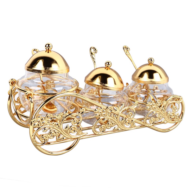 3 Piece Set European Style Gold Sugar Jar with Lid
