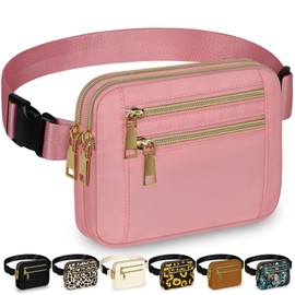 Capolo Fanny Packs for Women Fashion Waist Packs Bag with Adjustable Strap and 4 Zipper Pockets Waterproof Everywhere Crossbody Belt Bag for Workout Running Travelling(Pink)