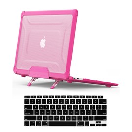 DTangLsm Compatible for MacBook Air 13 inch Case 2022 2021 2020-2018 Release M1 A2337 A2179 A1932 with Touch ID, Heavy Duty Hard Shell Plastic Case with TPU Bumper Fold Kickstand&Keyboard Cover, Pink