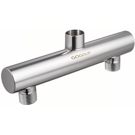 GOGOUP Dual Shower Head Manifold, G 1/2" Double Outlet Stainless Steel Multiple Diverter Water Supply Connection for Bidet Sprayer Fix Showerhead & Handheld Shower Polished