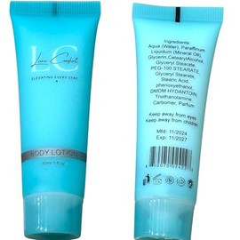 Luxe Comfort Body Lotion Coco Scent, Light Blue Color, Travel Size 30mL, 1 oz Individually Packaged Toiletries for Hotel, Resort and AirBnB Guests with Flip Cap - 100 Pack
