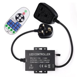 GQL 220V Universal Dimmer, 23 keys RF Remote Control + 1500W Dimmable Controller, Output DC 220V, General Model for 220V LED Strip/String/Fairy Light with UK Plug