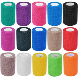 KISEER 15 Pack 3 Inch x 5 Yards Colorful Self Adhesive Bandage Breathable Cohesive Bandage Wrap Rolls Elastic Self-Adherent Tape for Stretch Athletic, Sports, Wrist, Ankle