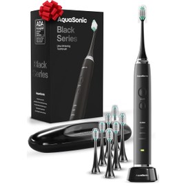 Aquasonic Black Series Ultra Whitening Toothbrush – ADA Accepted Electric Toothbrush- 8 Brush Heads & Travel Case – 40,000 VPM Electric Motor & Wireless Charging - 4 Modes w Smart Timer