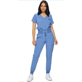 MONARCH UNIFORMS Stretchy Jogger Scrub Set with Tuck-In Top for Women