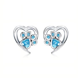 BLEKKI Stud Earrings Silver 925 Paws with Zirconia - Real Silver Earrings for Women and Girls - Cat Paw Dog Paw - Earrings Silver 925 Stud Earrings, Silver, Cubic Zirconia