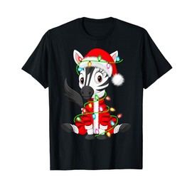 Zebra Christmas Lights Santa Costume Cute Animal Xmas T-Shirt