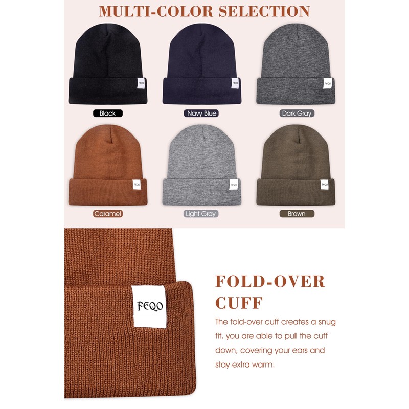 FEQO 6 Pack Satin Lined Winter Beanie Hats Soft Silk