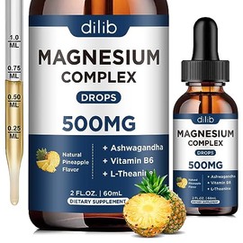 Triple Magnesium Complex Supplement-Magnesium Glycinate, Citrate, Malate Liquid Drops 500mg with Ashwagandha, L-Theanine, Vitamin B6 for Calm, Stress 