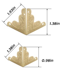 50 Pcs Brass Corner Protector, Baseboard Corner Protectors Antique Gold Triangle Edge Decorative Metal Corner Guard for Baseboards Storage Box Jewelry Case Cabinet Coffee Table Wooden Chest, 2 Size