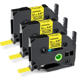 3pcs Tze 631 tze Tape Yellow 12mm Compatible Brother Industrial Pe-Touch Tape 12mm Wide Yellow Bottom Black Color, PE-TOUCH 12mm Yellow Compatible P910BT J100 PTP300BT PT-P710BT Label Maker