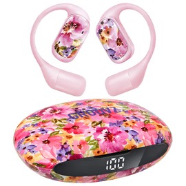 Groovz Open-Ear True Wireless Headphones with Smart Battery Display - Designed and Engineered in The USA - IPX5-Rated Bluetooth Open Ear Earbuds Compatible with Apple & Android - Floral