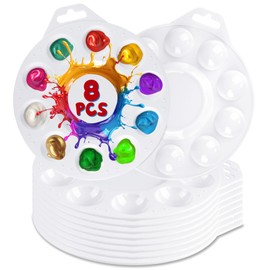 Halobios 8-Pack Plastic Paint Tray Palettes, 10 Wells Acrylic Paint Palettes Set with Hanging Hole for Kids or Students, Watercolor Palette Painting Tray for School, Art Class & DIY Projects & Party