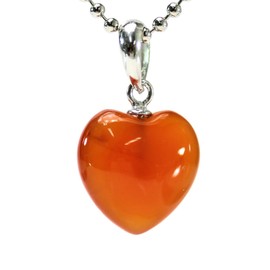 happi-bomu Happy bomb Carnelian Puffy Heart, Work, Luck Natural Stone Power Stone Pendant Necklace Chain 40 cm