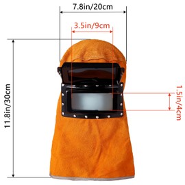 Welding Helmet Mask with Flip Open Lens, Welding Hood Leather Protective Gear Mask Work Cap, Flame & Heat Resistant, Dust Resistant, Breathable (Short)