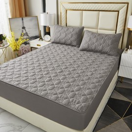 ZIQINPSQ Extra Deep Pocket Fitted Sheet|Soft Breathable Bed Sheet|Non-Slip Non Pilling Protective Cover for Bed Mattress|Warmth Cotton Bedding Sheet|18-24 Quilted Fitted Sheet (Gray, Queen)