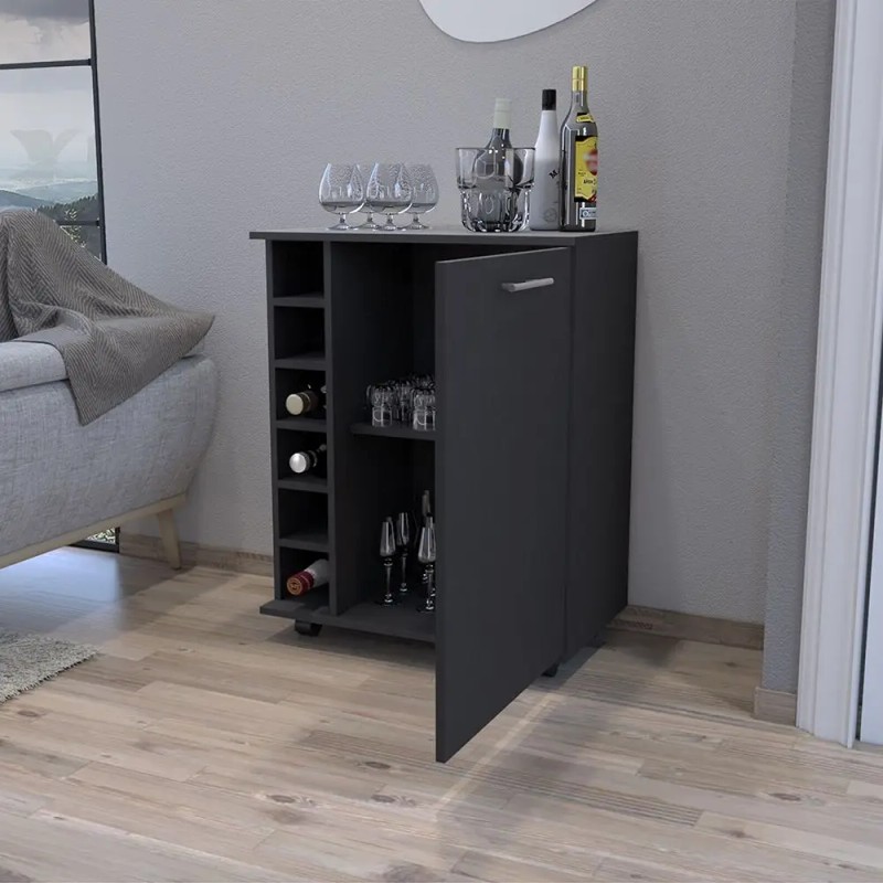 Cisco Black Bar Cart 6 Shelves With Wheels Modern Kitchen