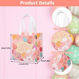 AUXHCYL 4 Pack Easter Gift Bags for kids, Non-Woven Easter Egg Hunt Bags with Handles, Reusable Easter Basket for easter treats，Egg Hunt Party Supplies