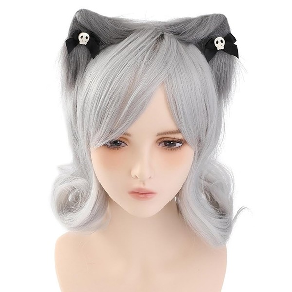 TQUXNGA Katzenohren-Haarbänder mit Totenkopf-Schleife, Anime-Themen, Versammlungen, Haarband, Film-Enthusiasten, Plüsch-Stirnbänder für