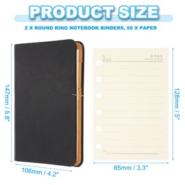 PATIKIL 6 Ring Binder Cover, 2 Pack A7 Leather Notebook Binder Mini Refillable Loose Leaf Personal Planner with 50 Sheets Line Paper, Black