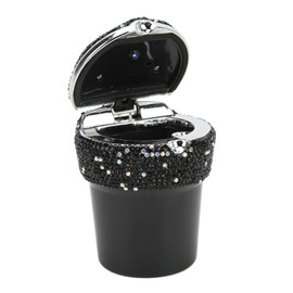 Car Ashtray DiamondStudded Smokeless Container with LED Light Indicator Multifunctional Universal(Black )