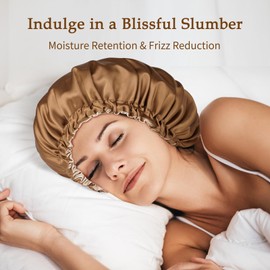 Zenssia Silky Satin Bonnet for Sleeping, Hair Bonnet for Women and Men, Adjustable Sleep Bonnet for Curly Hair, Dark Tan, Medium