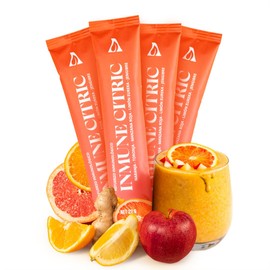 Amorasana Inmune Citric - Mix de Cítricos, Jengibre y Manzana roja Liofilizada - Caja con 4 Sobres - Shot de Vitamina C para Defensas - Sin Azúcar, Vegano y 100% Natural