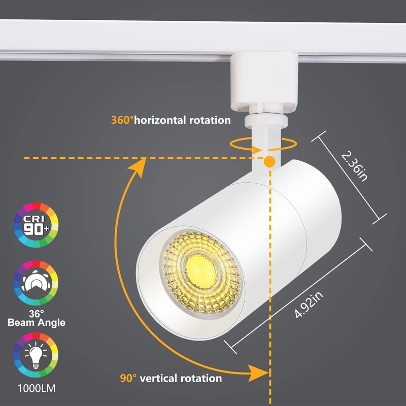 VANoopee 3-Color 10W H Track Lighting Heads Dimmable LED Track
