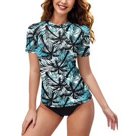 BesserBay Women's Short-Sleeved Rash Guard with Beautiful Patterns, UV Shirt Tankini, UPF 50+, S-XXL, A5, l