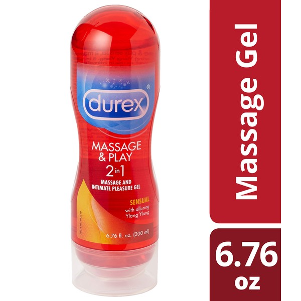 Durex Premium Massage & Play 2-in-1 Sensual Massage Gel and Personal Lubricant- Safe To Use With Condoms and Toys, Contains Ylang Ylang to Enhance Pleasure, 1 Count, 6.76 oz.