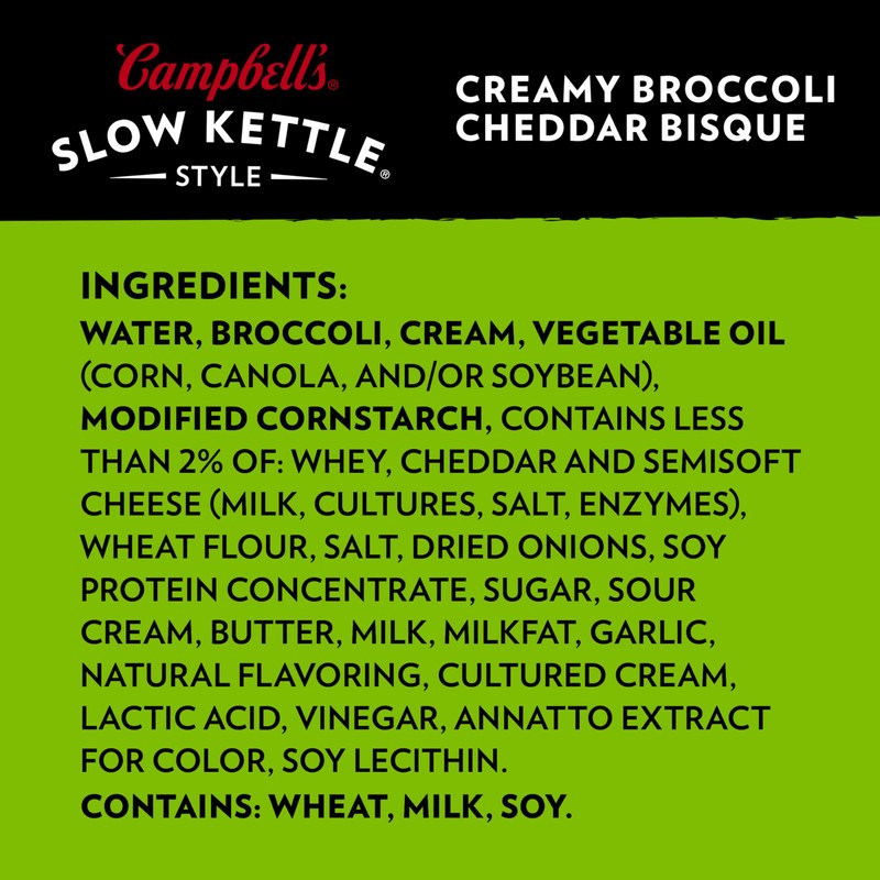 Campbell's Slow Kettle Style Creamy Broccoli Cheddar Bisque, 15.5 oz