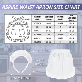 aspire White Half Apron with Ruffles Women's Apron Vintage Waiter's Apron Waist Apron and Headband Set, White Ruffle Apron & Headband
