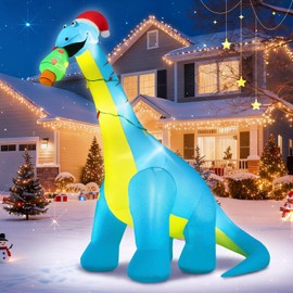Decoraciones inflables gigantes de dinosaurio de Navidad de 10 pies para exteriores, inflables para patio, csped, decoracin de fiesta navidea,...     