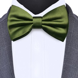 Branduce Solid Color Pre-tied Bow Tie Quality Adjustable Bowtie for Men Party Wedding, Olive Green, general