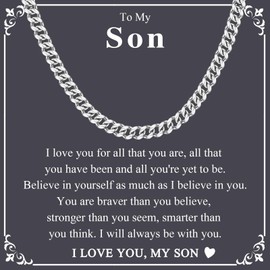 KORAS Son Gifts, Cuban Chain Necklace Boys Gifts for Son from Mum Dad, Son Jewellery Presents for Birthday Christmas Graduation