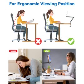 YCNEW Desk Clamp Acrylic Book Stand for Reading, Ergonomic Design Adjustable Height up to 20 inches with Rotating Bases Cookbook Stand, Suitable for Recipe, Sheet Music, Tablet(Gray)