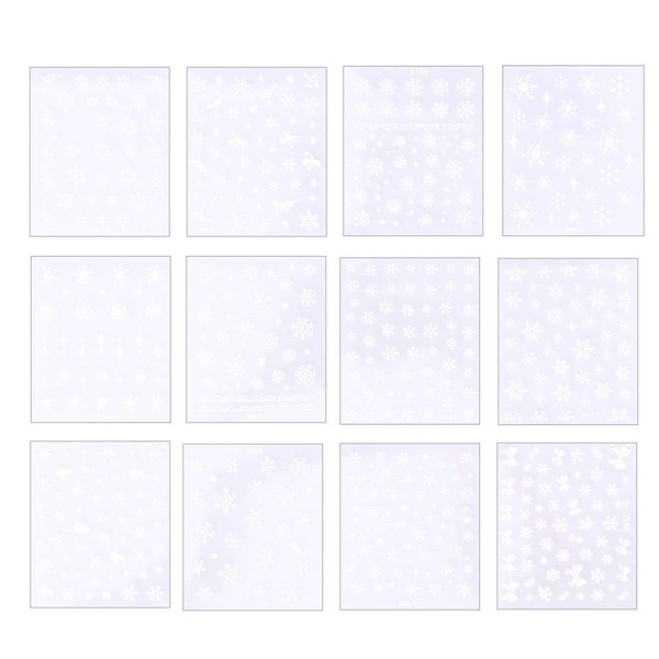 PRETYZOOM 12 Sheets 3D Christmas Nail Art Stickers Snowflake Sticker Manicure Nail Decorations