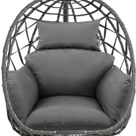 CTLAMK Egg Chair Cushion Replacement, Waterproof Thicken Hanging Egg Swing Chair Cushion for Outdoor Furniture, Wicker Rattan Hammock Basket Cushion with Headrest Pillow 47x31.5x4.7 inch, Grey